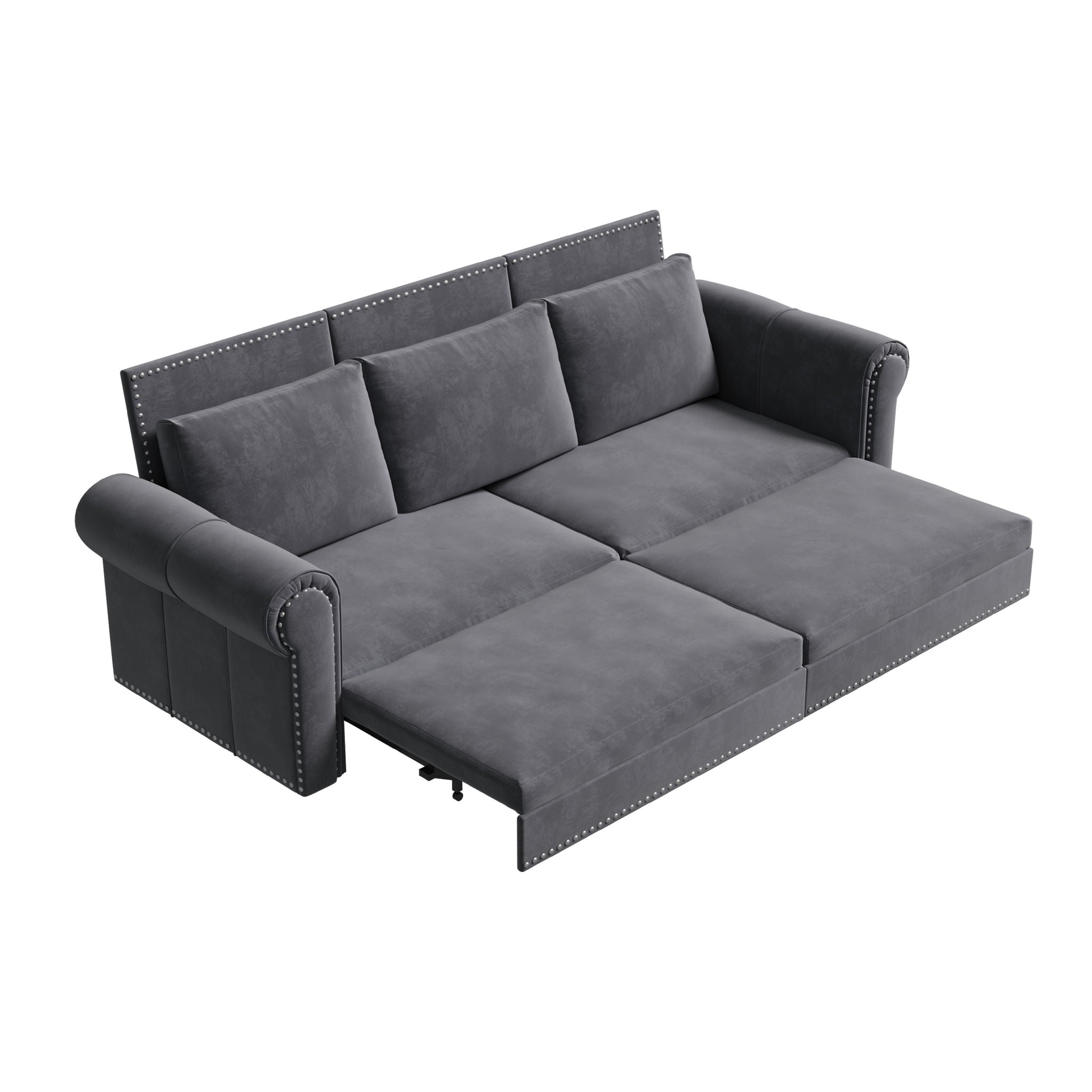 3 In 1 Convertible Sleeper Sofa With Nailhead Trim & Rolled Arm