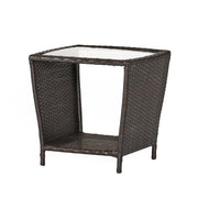 Trenton - Outdoor Side Table With Glass Top - Brown Rattan
