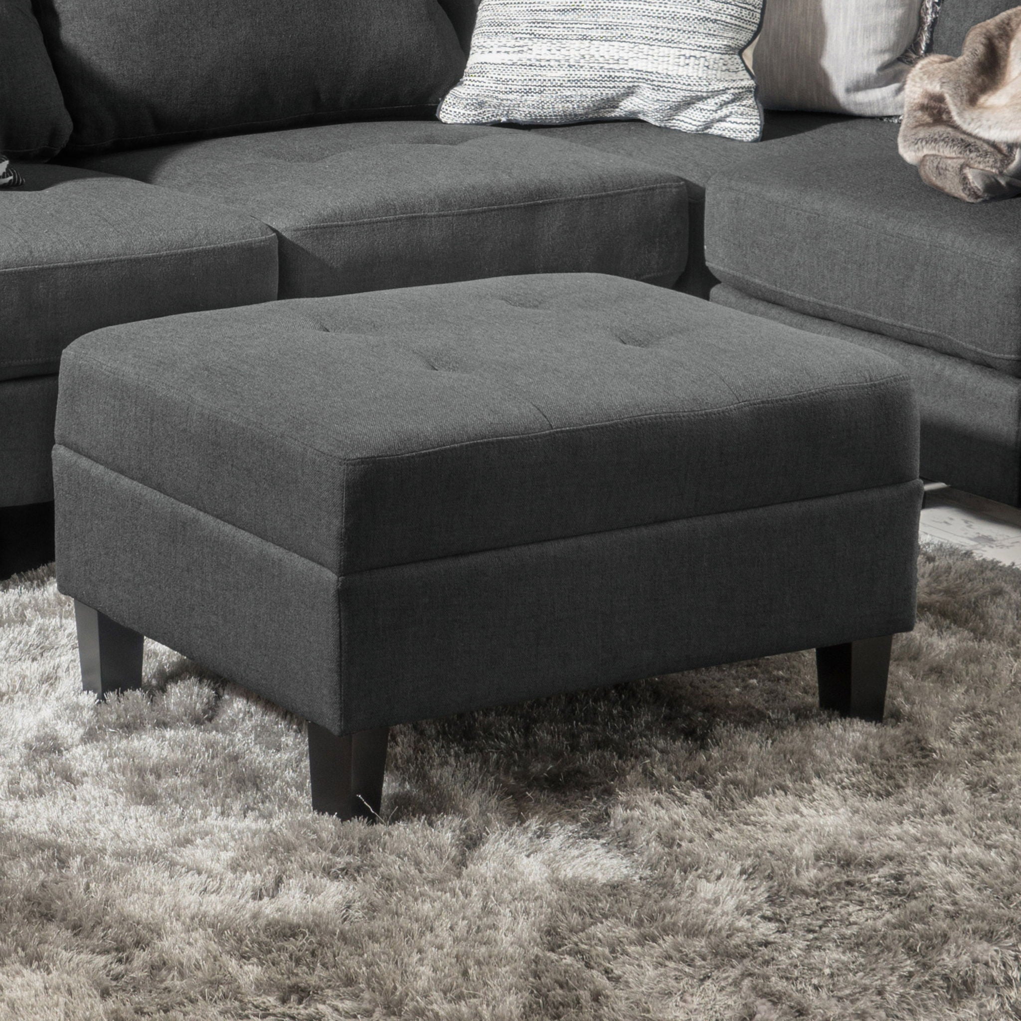 Ottoman With Birch Wood Legs And Cushioned Top For Comfort