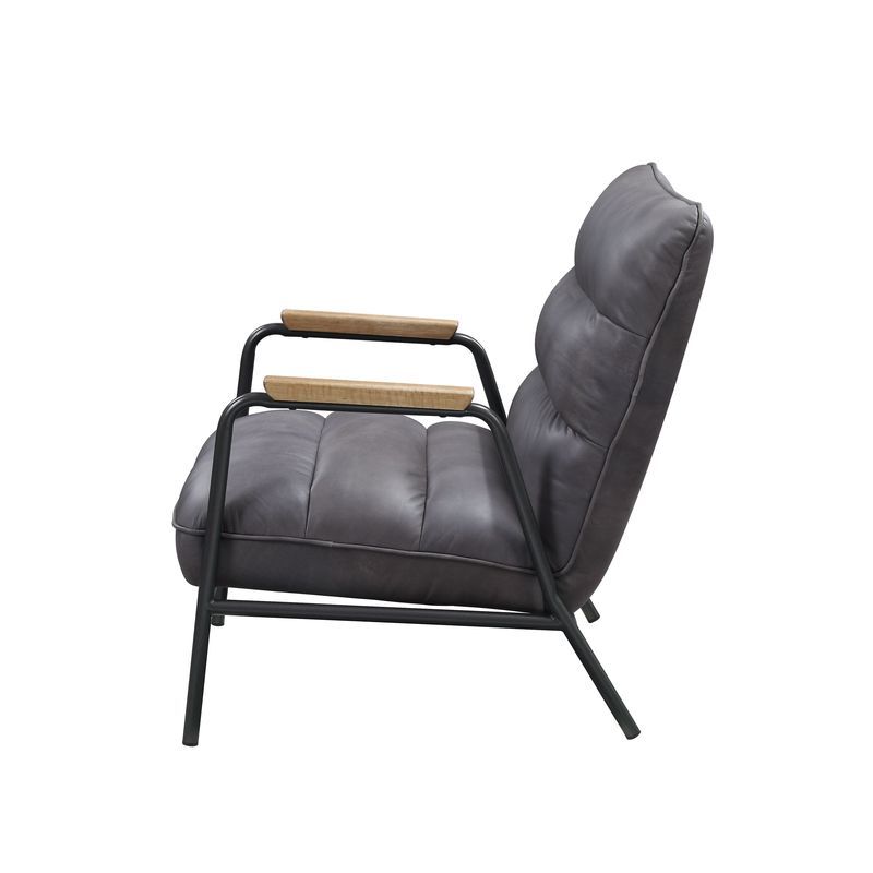 Nignu - Accent Chair - Gray Top Grain Leather & Matt Iron Finish