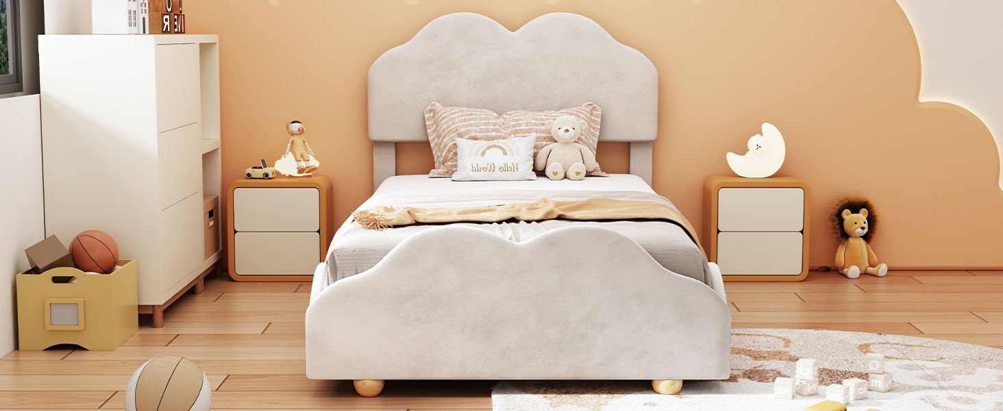 Upholstered Platform Bed With Cloud Shaped Board