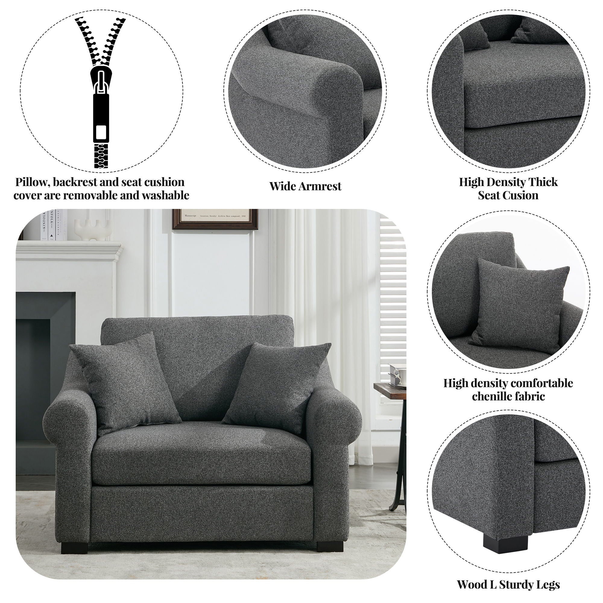 Modern Chenille Oversized Armchair, Chair And A Half, Single Sofa