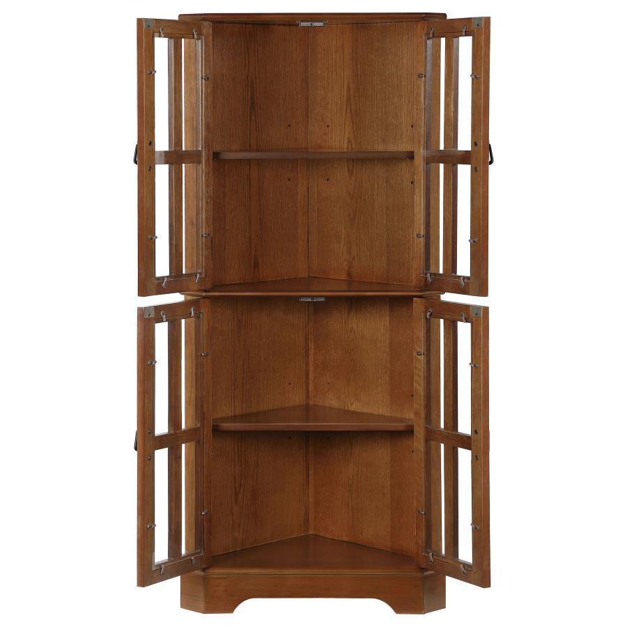 Coreosis - 4 Door Wood Corner Curio Cabinet - Golden Brown