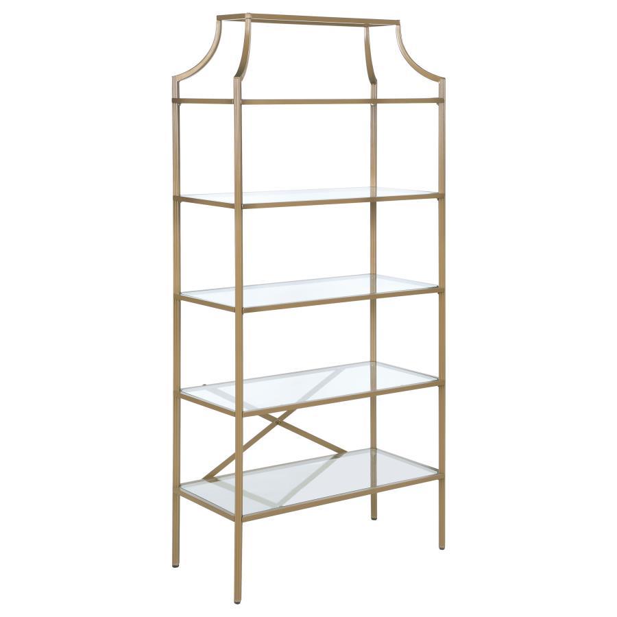 Coaster Fine Furniture Serena - 5-Shelf Glass Bookshelf - Gold | Meri Furniture