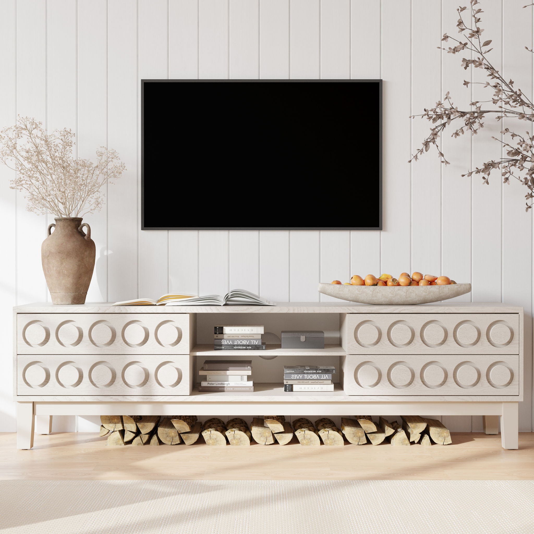Media Console With 4 Drawers And Cable Management