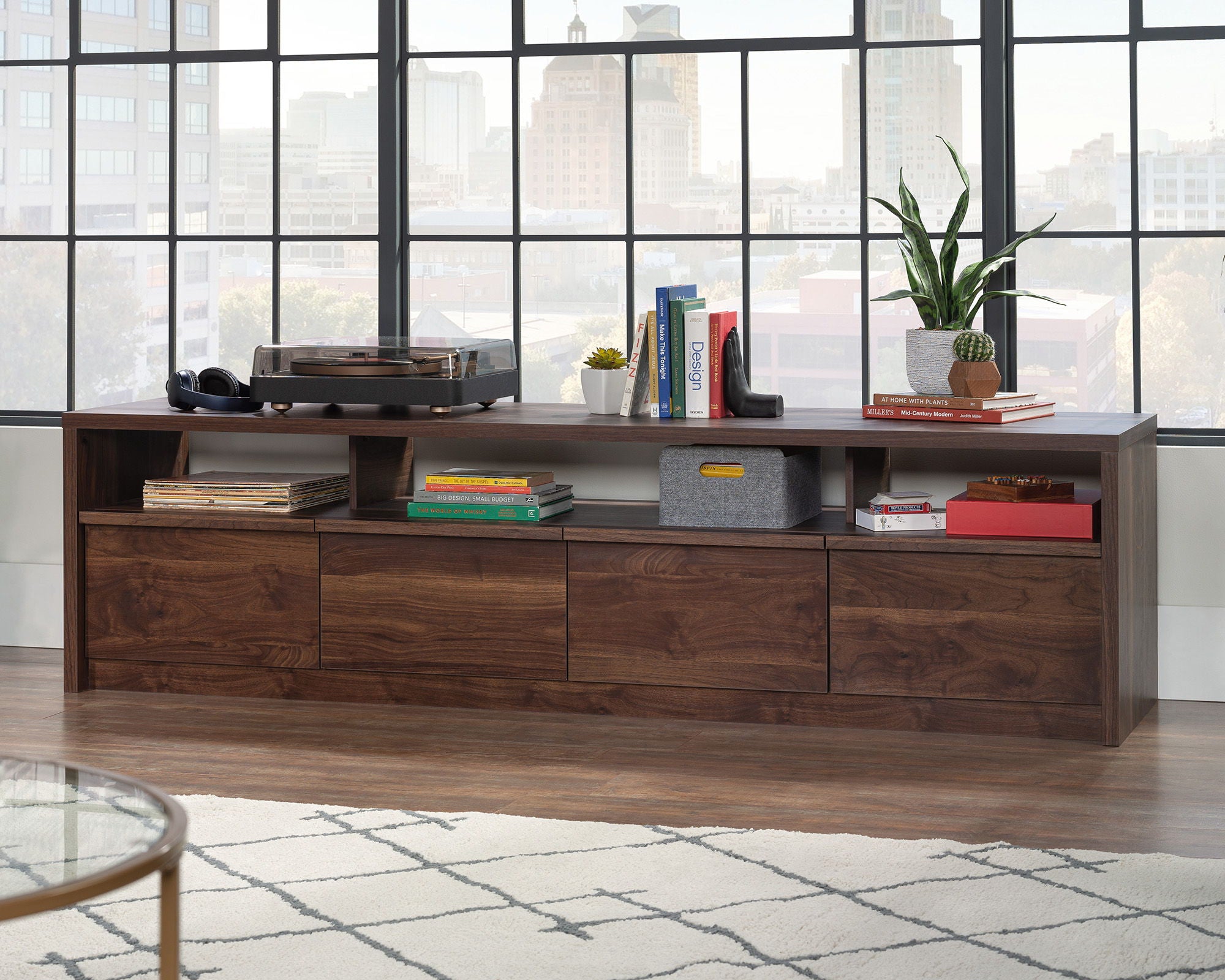 TV Credenza with Drawers in Grand Walnut