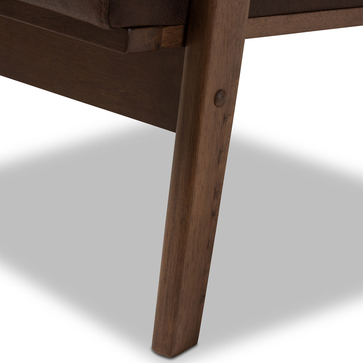 Bianca Mid-Century Modern Walnut Wood Dark Brown Distressed Faux Leather Lounge Chair And Ottoman Set
