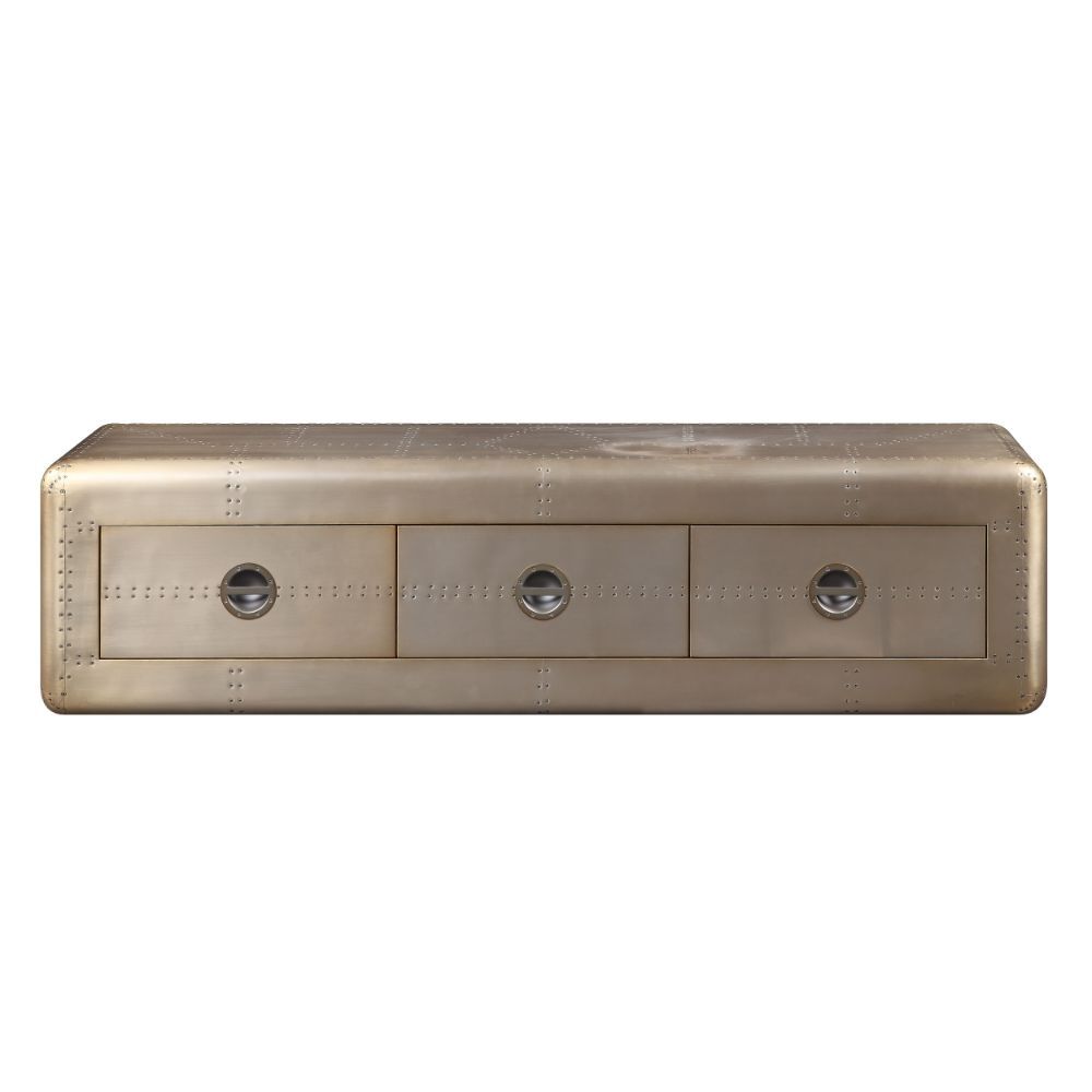 ACME Jennavieve - TV Stand - Gold Aluminum | Meri Furniture
