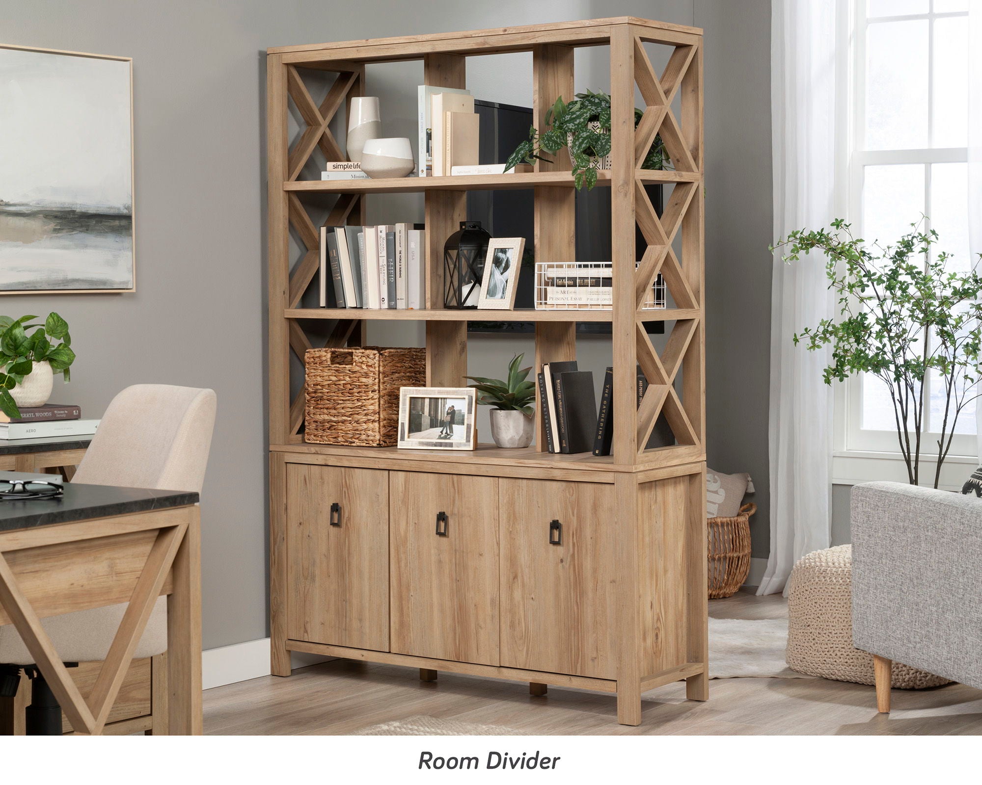 Wall Storage Bookcase in Khaki Pine