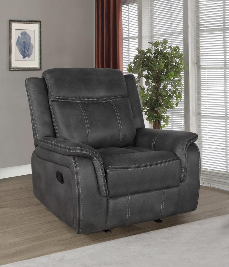 Coaster Fine Furniture Lawrence - Upholstered Padded Arm Glider Recliner - Charcoal | Meri Furniture