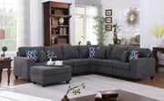 Cooper 125"W Stone Gray Woven Fabric 7Pc Reversible L-Shape Sectional Sofa with Ottoman and Cupholder