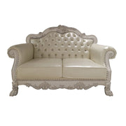 Dresden - Loveseat With 3 Pillows - Synthetic Leather & Bone White