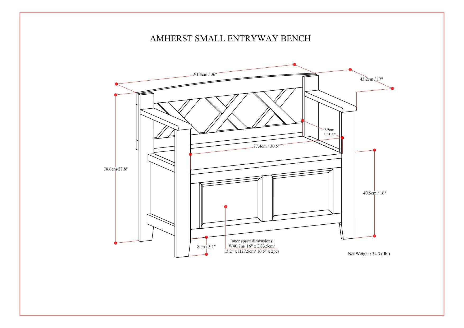 Amherst - Small Transitional Entryway Storage Bench