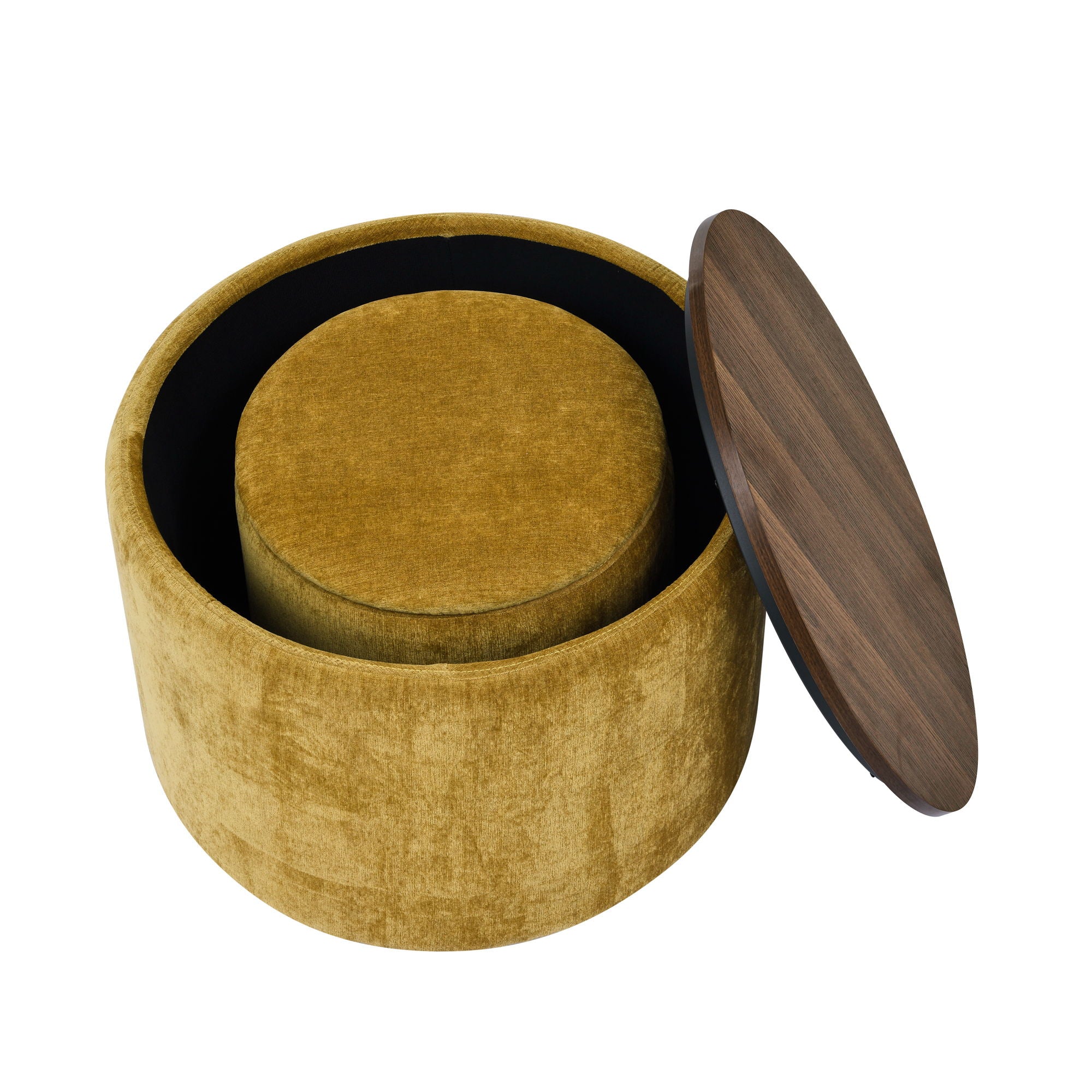 Classic 2 Piece Round Storage Ottoman Set With Drum Shaped Stool