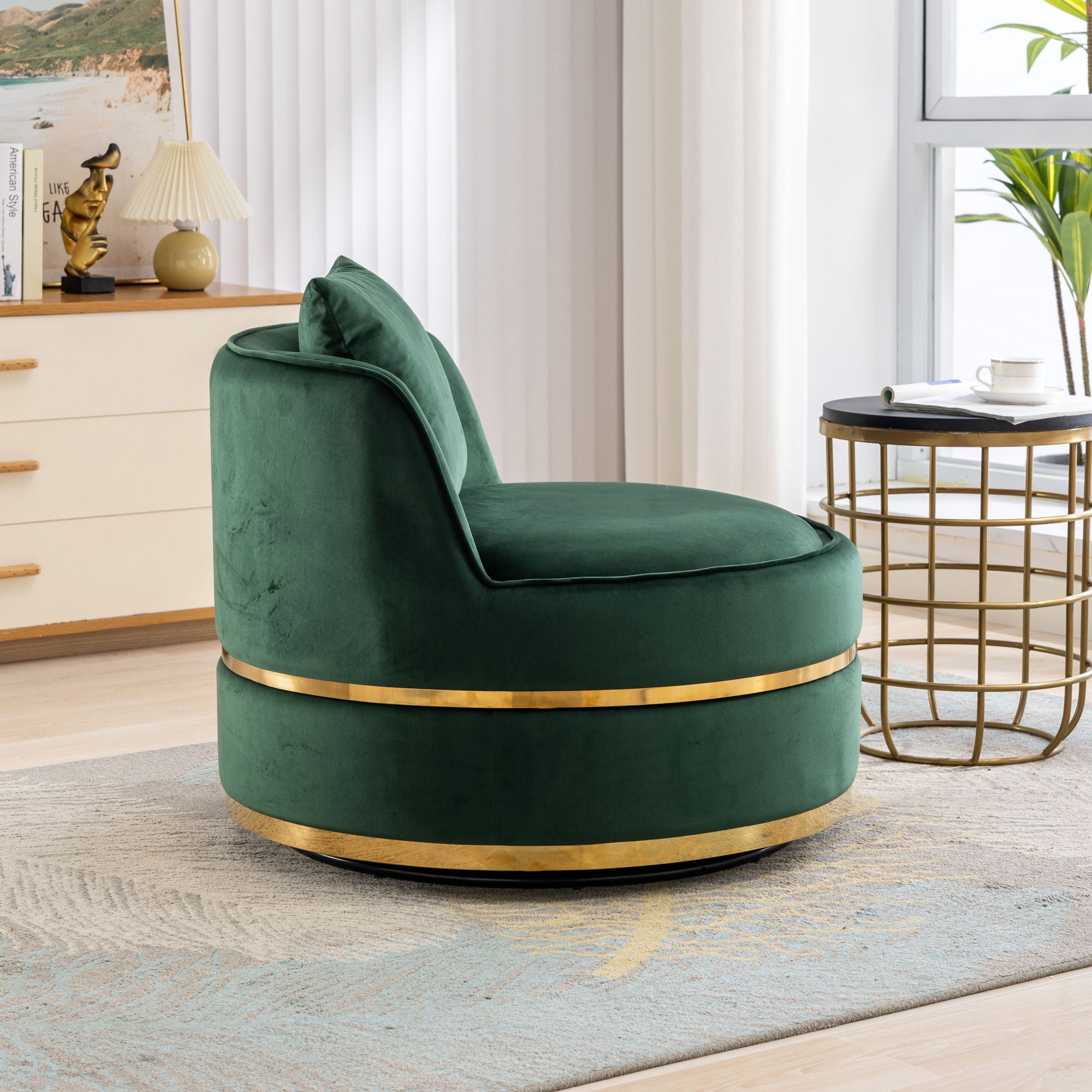 360 Degree Swivel Over Sized Upholstered Barrel Chair