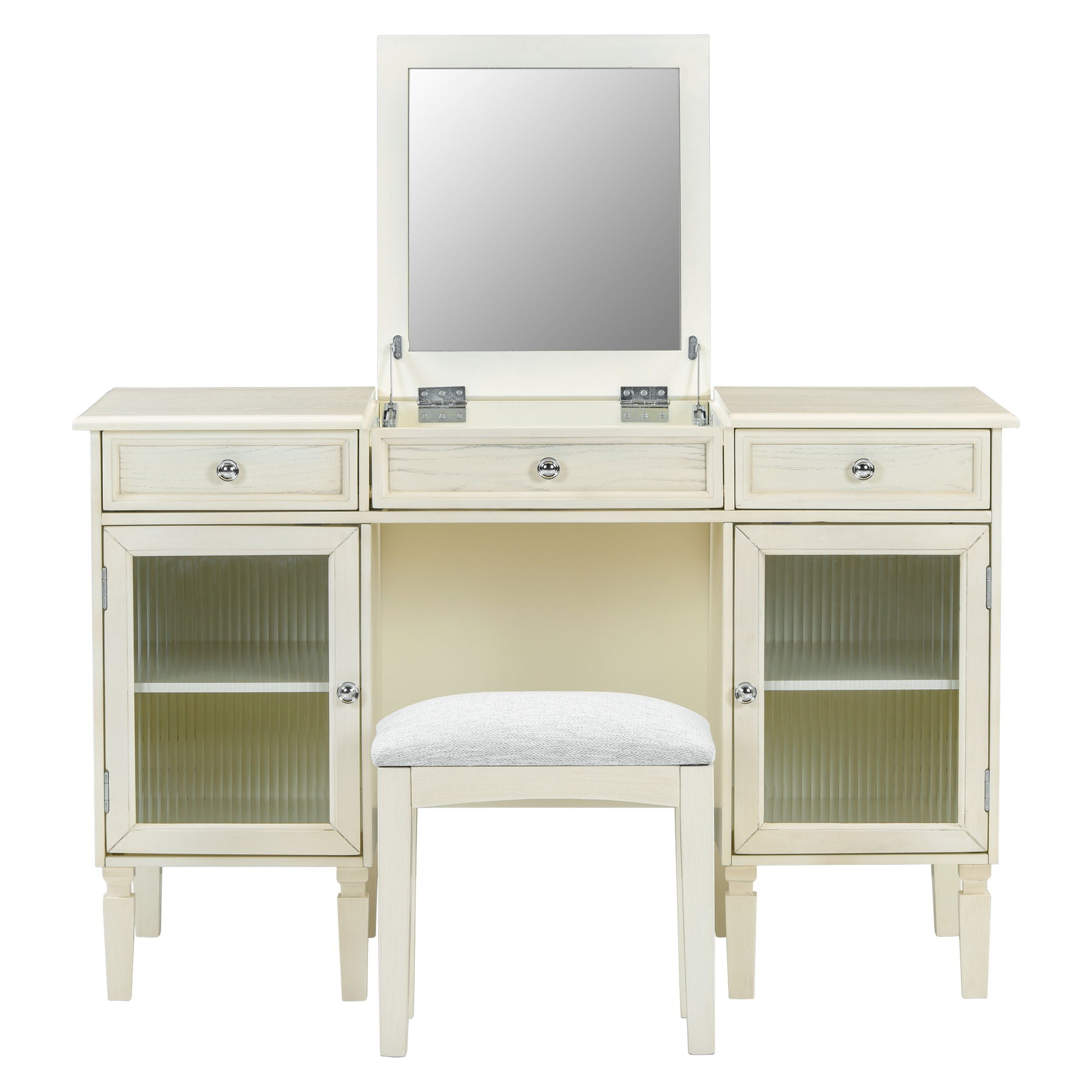 Multi Functional 2 In 1 Vanity Desk With Flip Top Mirror Material - White Oak