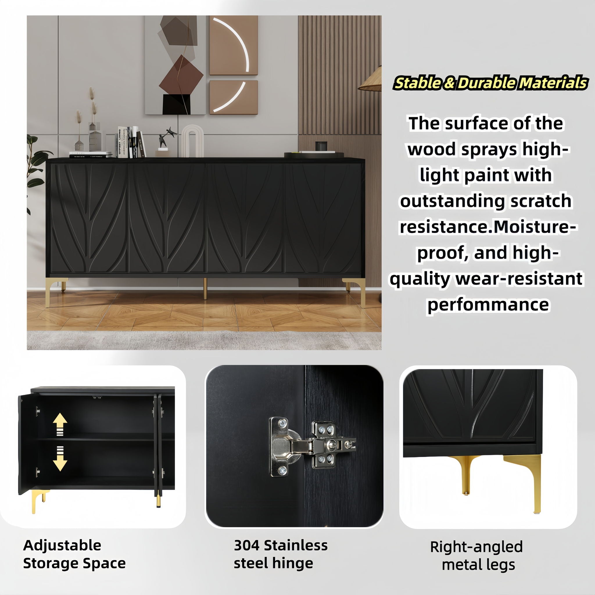 Modern Sideboard Buffet Cabinet With Handleless Press To Open Design With 4 Doors