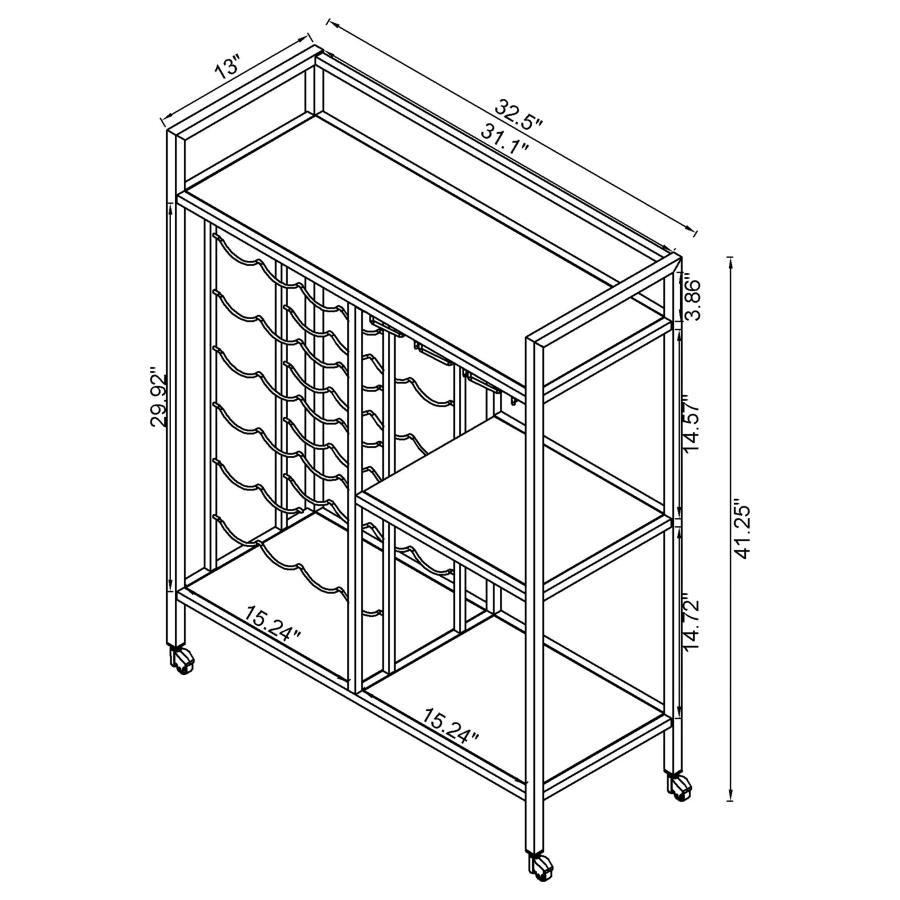 Coaster Fine Furniture Derion - 3-Tier Rectangular Glass Shelf Metal Bar Cart - Chrome | Meri Furniture