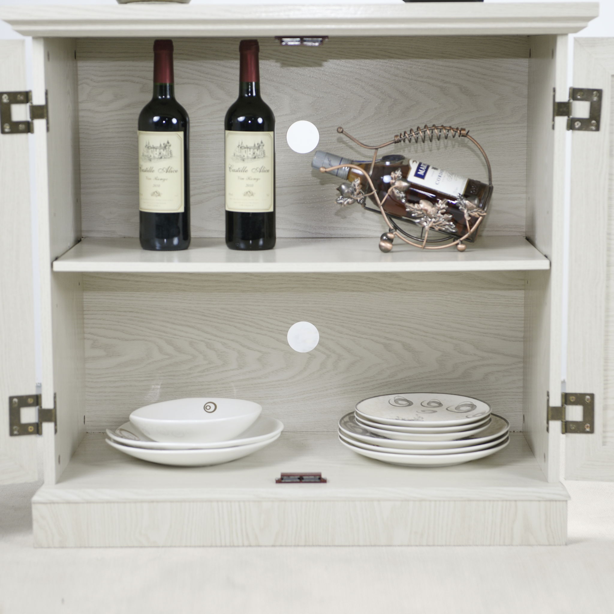 Sideboard Cabinet With Mirrored Doors, Adjustable Shelf, Metal Handles