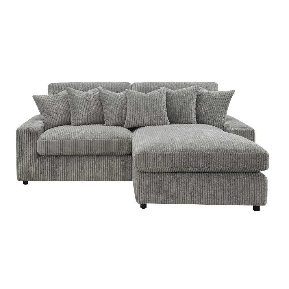 ACME Tavia - Reversible Sectional Sofa With 6 Pillows - Gray Corduroy | Meri Furniture