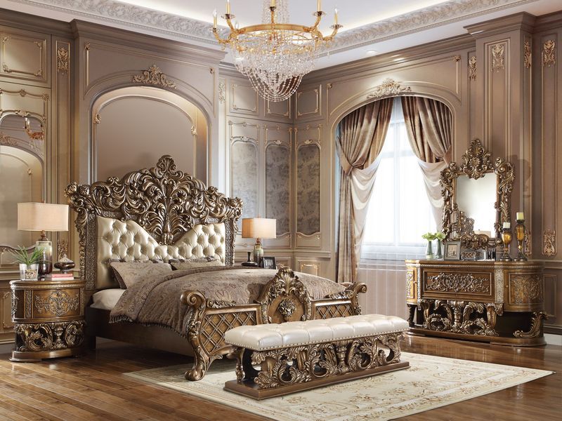 ACME Constantine - Bench - PU Leather, Light Gold, Brown & Gold Finish | Meri Furniture