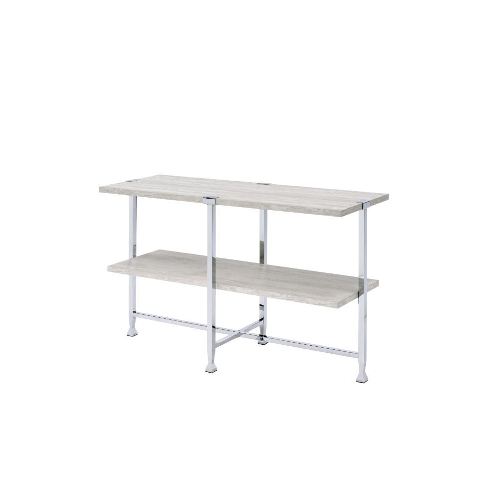ACME Brecon - Accent Table - White Oak & Chrome | Meri Furniture