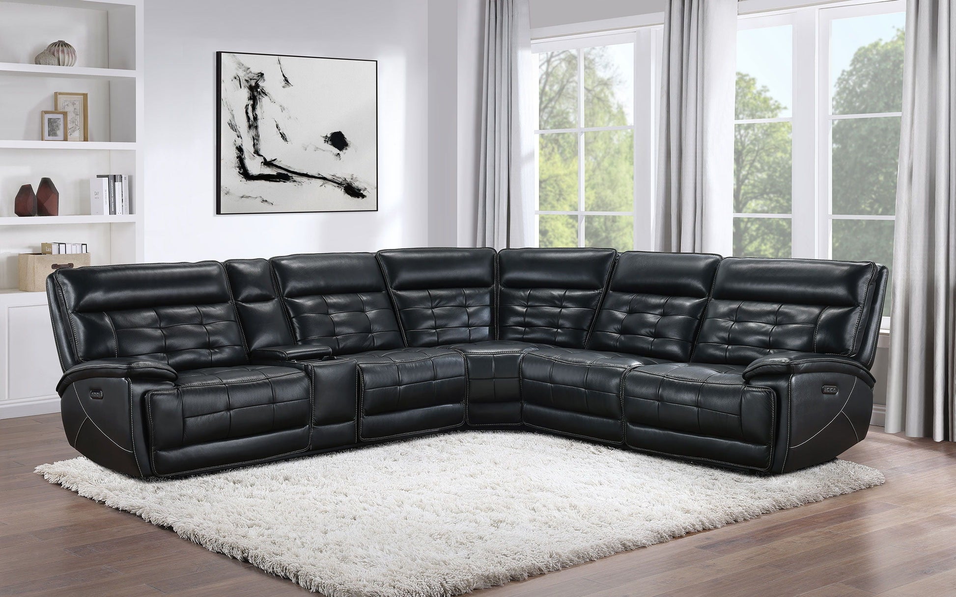 Coaster Fine Furniture Hewitt - Leather Upholstered Power Reclining Sectional - Black | Meri Furniture