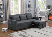 Zoey 79.75"W Dark Gray Linen Convertible Sleeper Sofa with Side Pocket