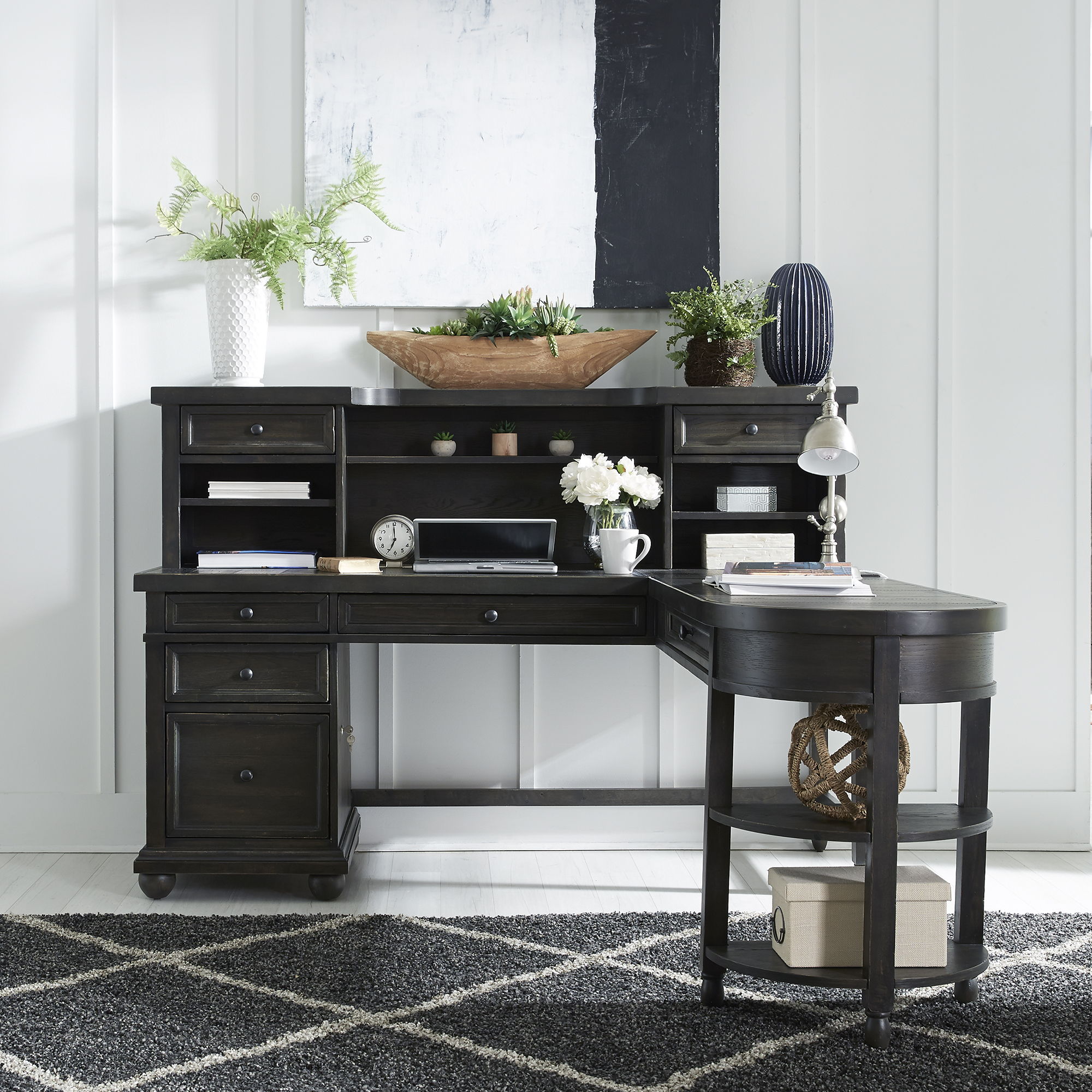Liberty Furniture Harvest Home - L Shaped Desk Set With Hutch - Black | Meri Furniture