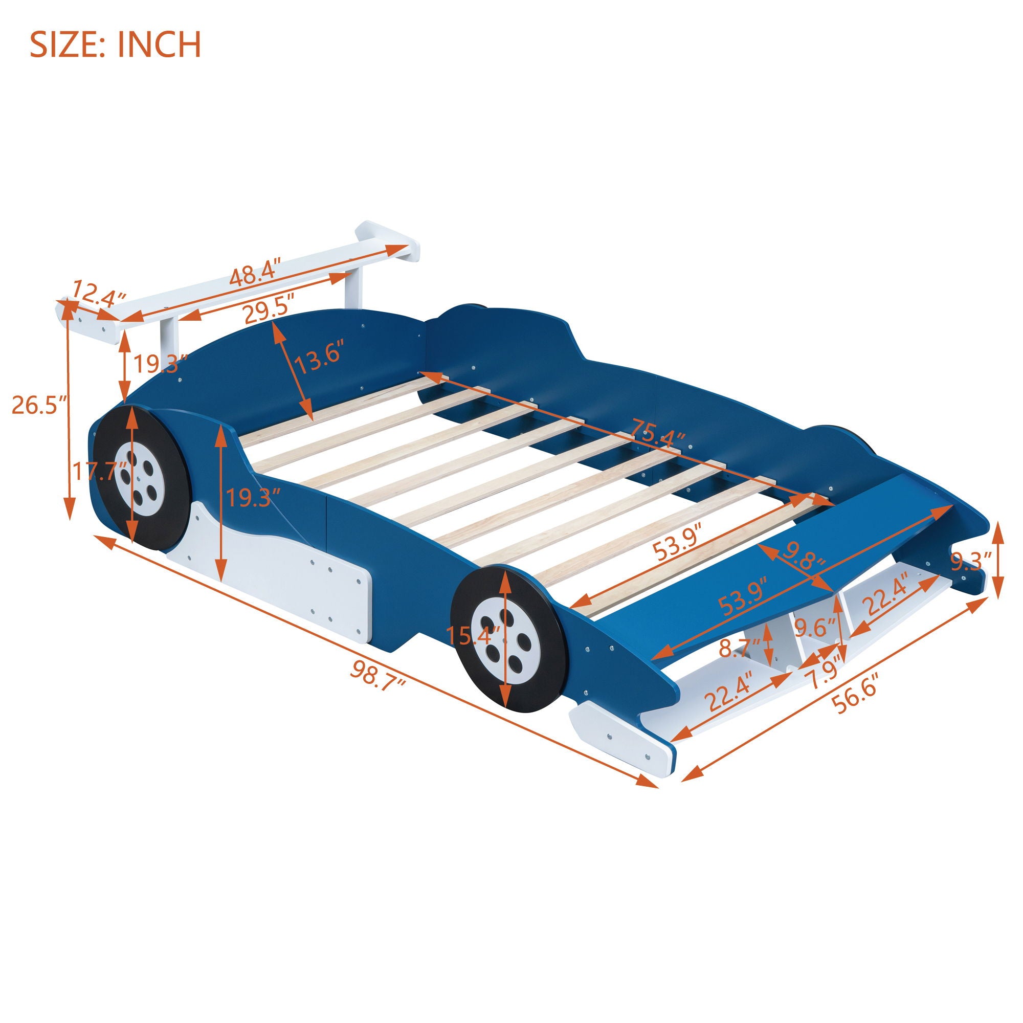 Race Car-Shaped Platform Bed With Wheels
