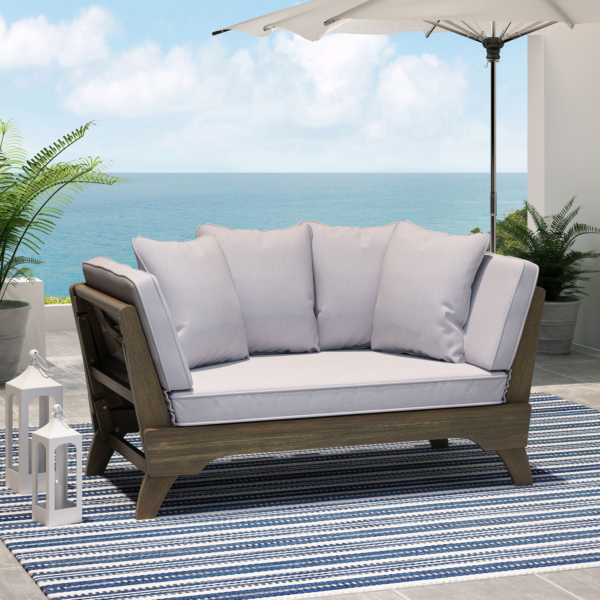 Outdoor Acacia Wood Expandable Daybed With Cushions