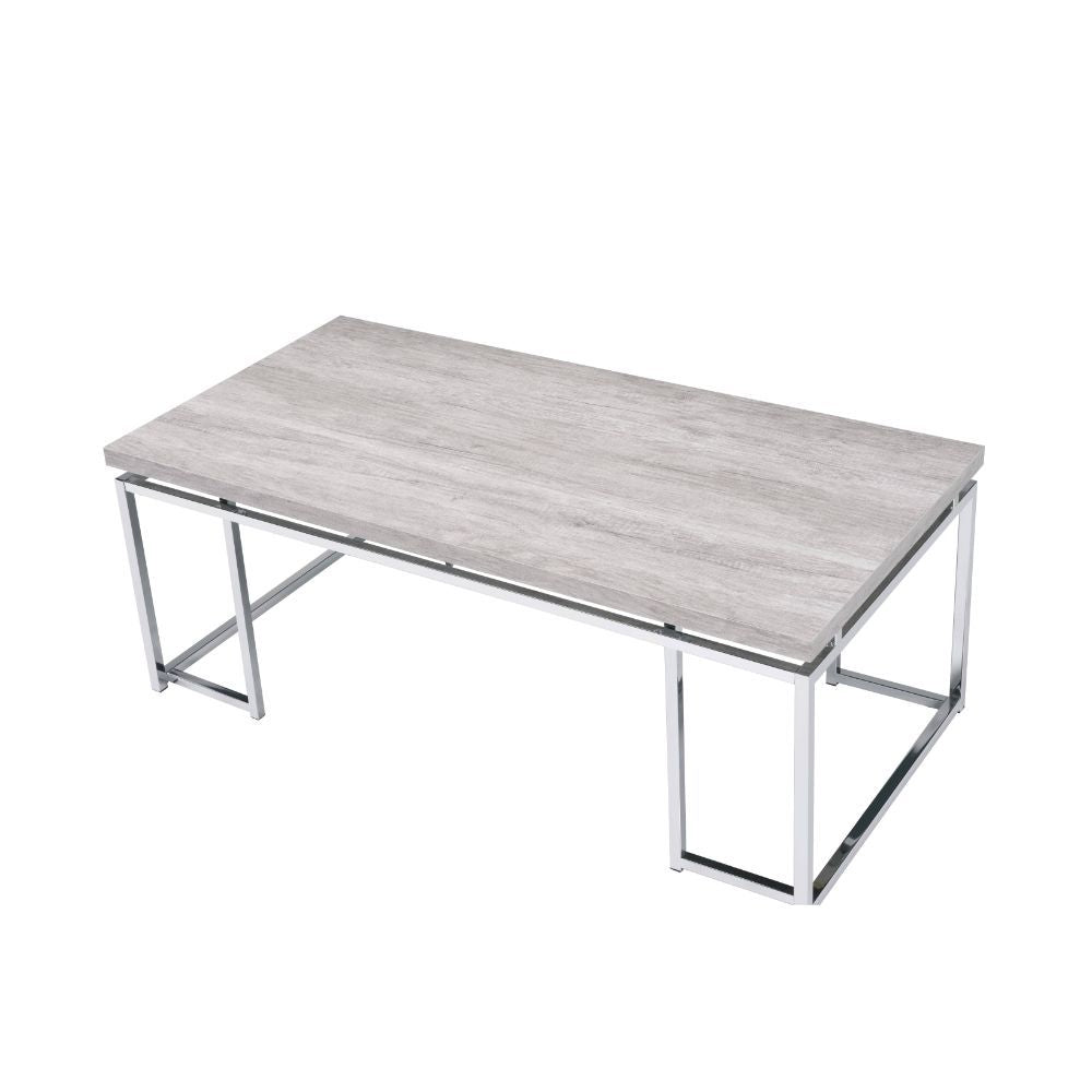ACME Chafik - Coffee Table - Natural Oak & Chrome | Meri Furniture