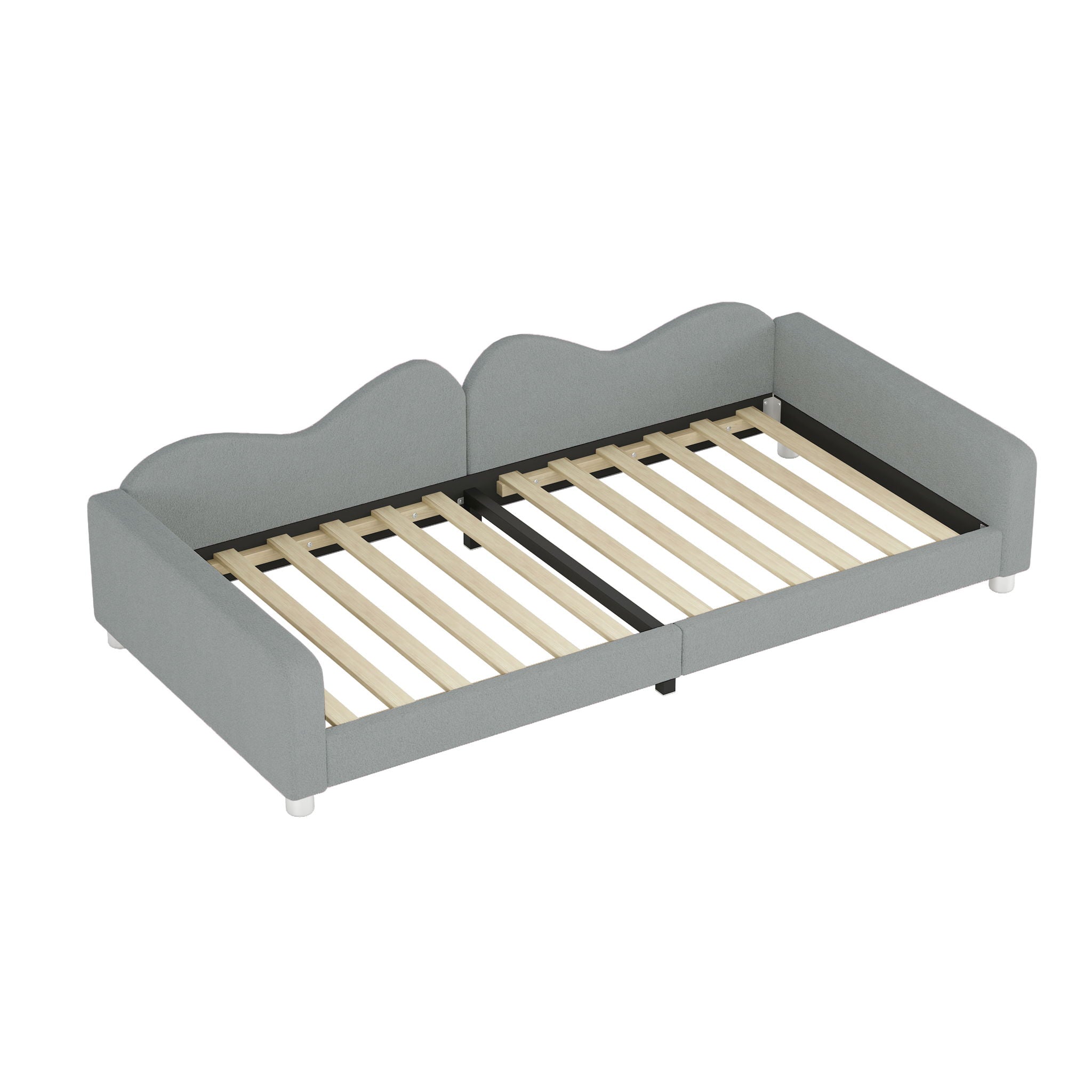 Upholstered Daybed, Sherpa Fabric Sofabed With Cloud-Shaped Backrest