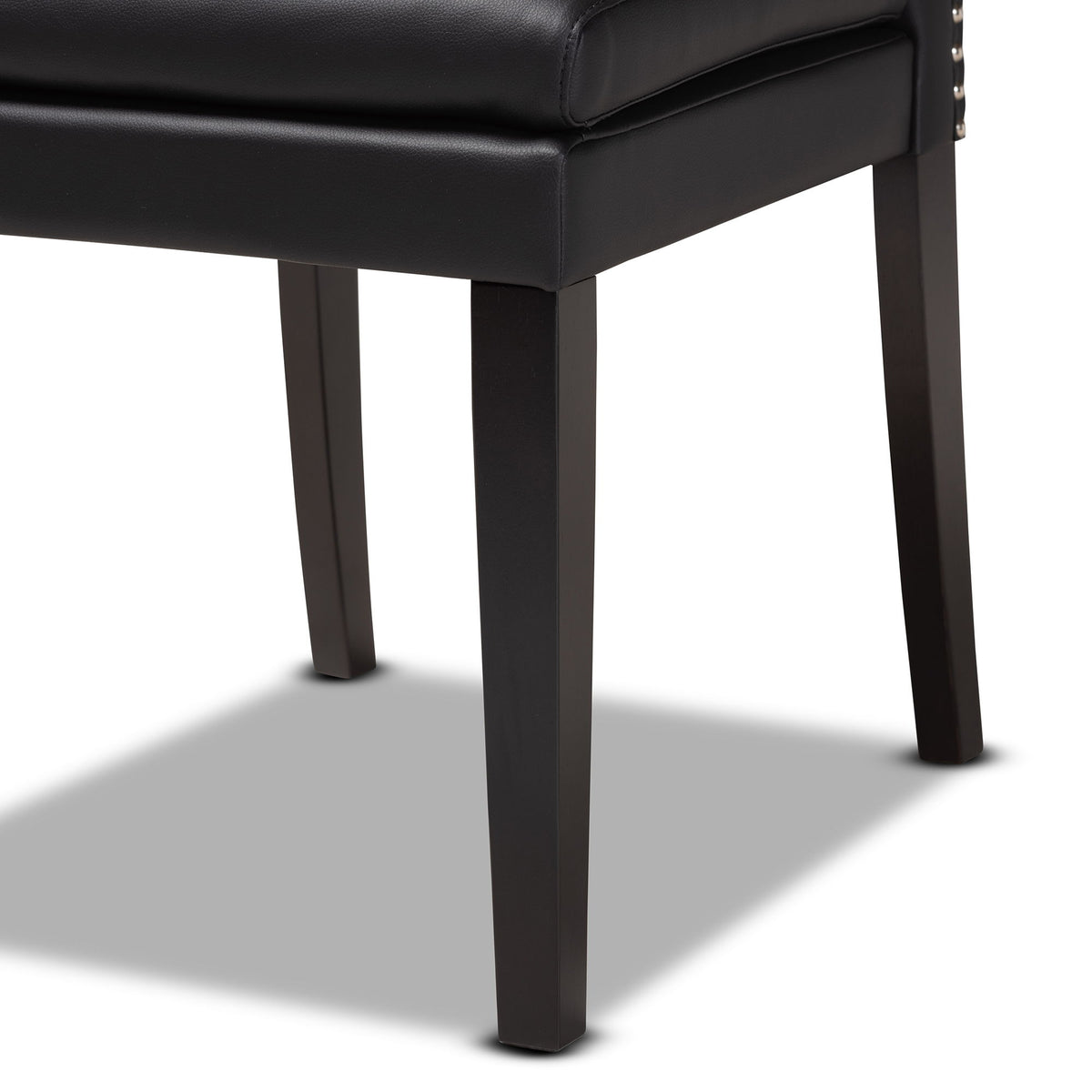 Dylin Modern and Contemporary Black Faux Leather Upholstered and Dark Brown Finished Wood 7-Piece Dining Set