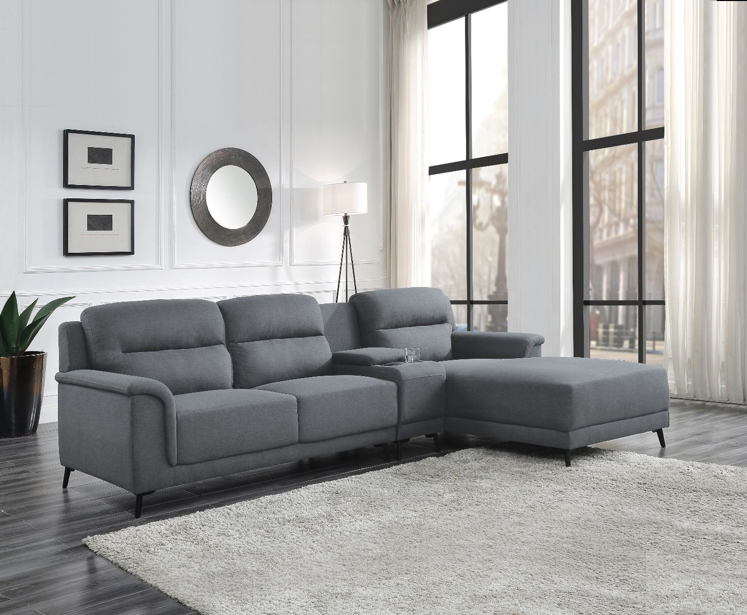 ACME Walcher - Sectional Sofa - Gray Linen | Meri Furniture