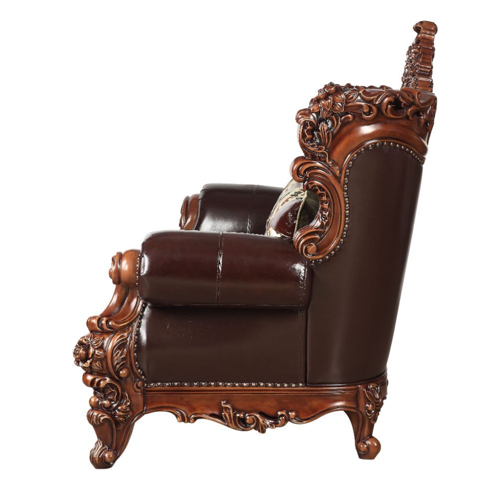 ACME Forsythia - Sofa - Espresso Top Grain Leather Match & Walnut | Meri Furniture