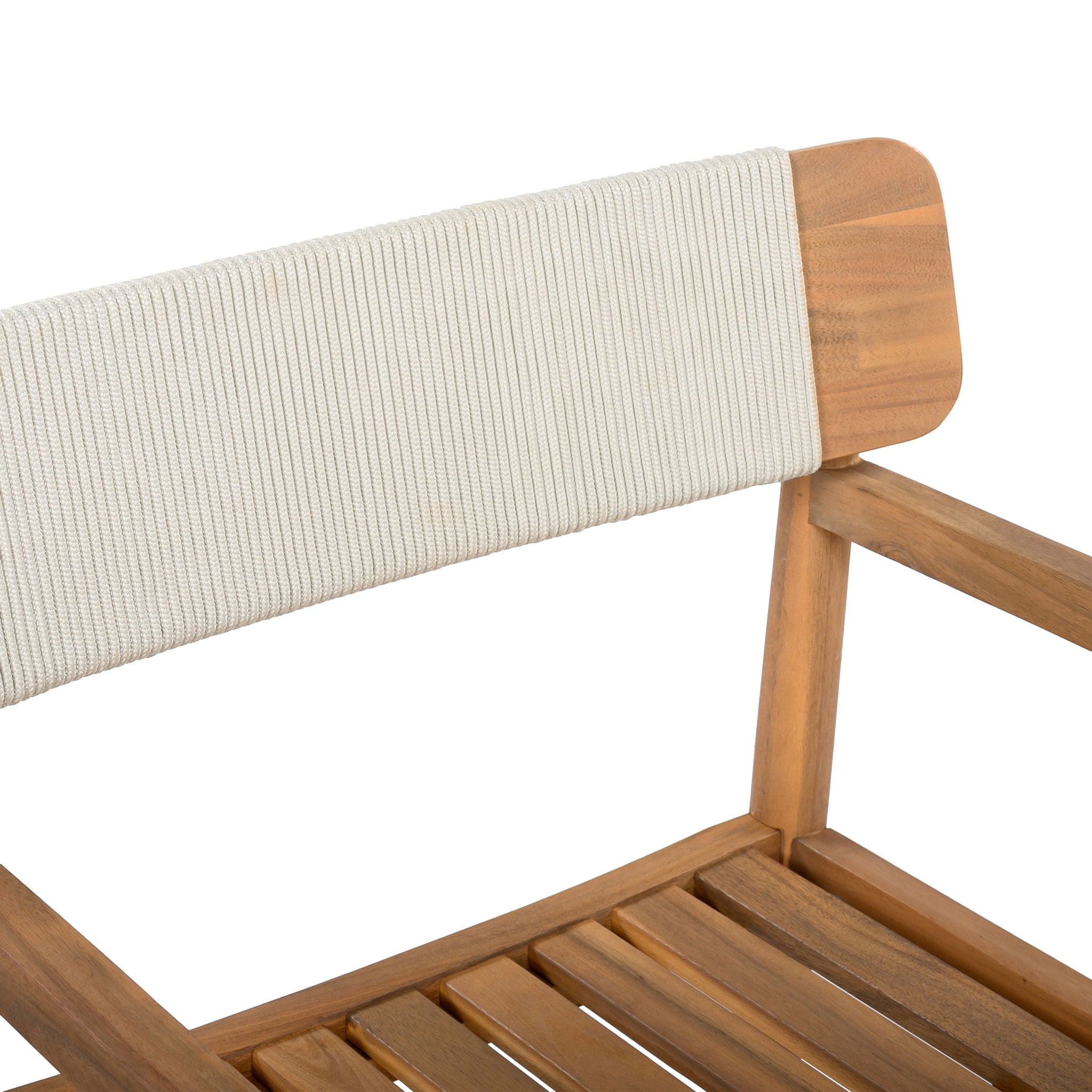 Creative Braided Acacia Wood Outdoor Dining Table And Chairs With Armrests (Set of 2) - Teak / White