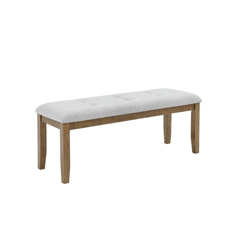 Darla Walnut Oak Dining Bench in Light Gray Fabric with Tufting