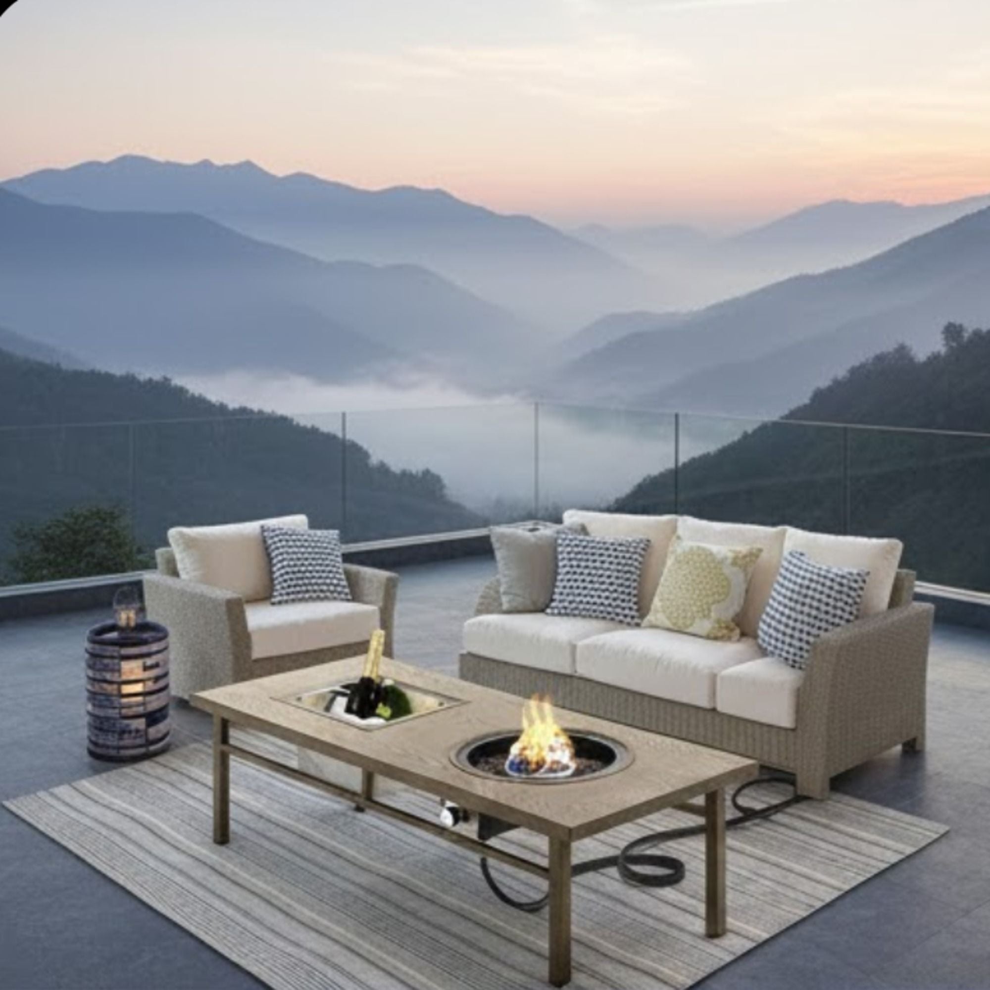 3 In 1 Outdoor Propane Fire Pit Table 50, 000 BTU With Ice Bucket - Beige