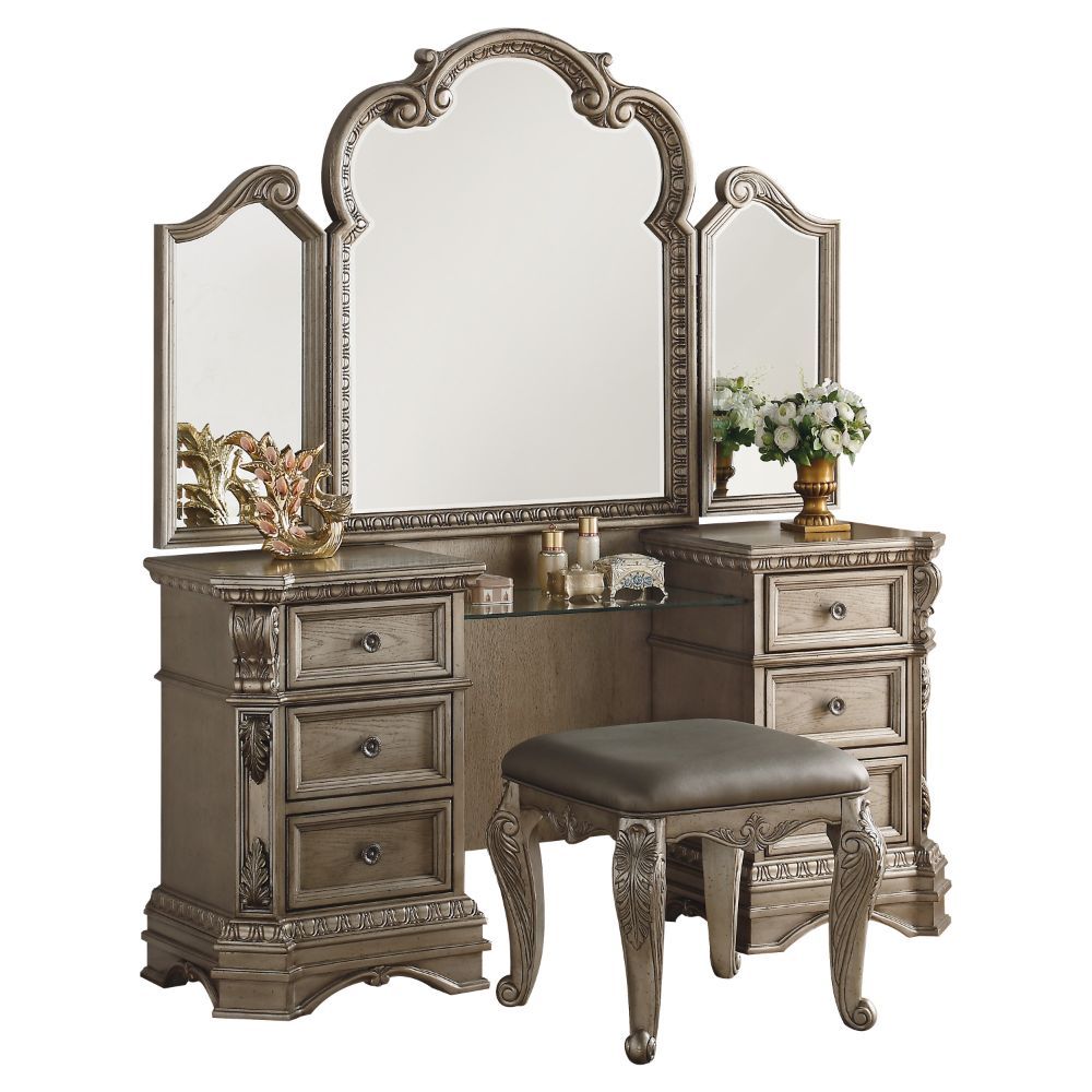 ACME Northville - Vanity Desk - Antique Silver | Meri Furniture
