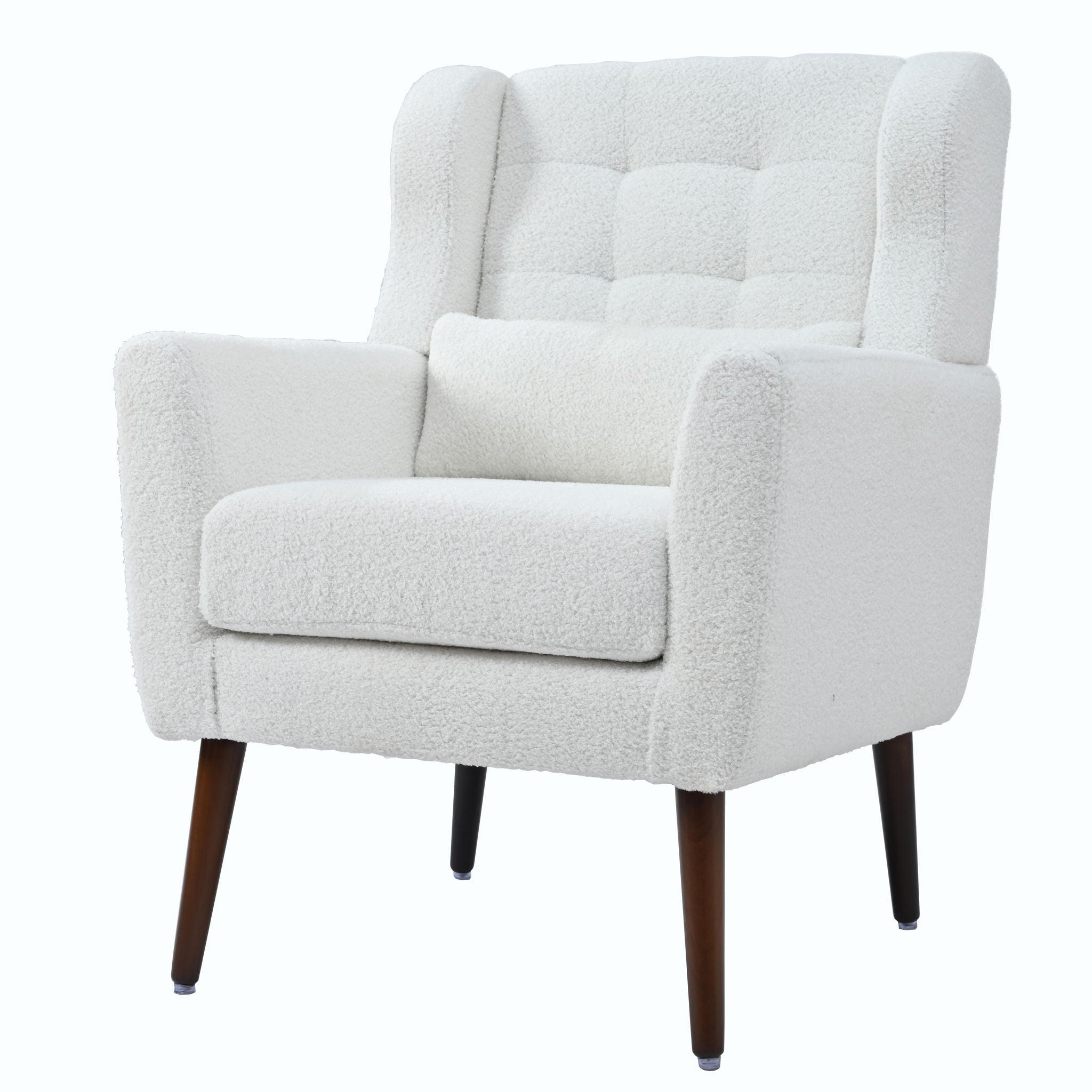 Modern Accent Chair, Chenille Arm Chairs For Living Room, Upholstered Mordern Armchair, Comfy Soft Padded Lounge Chair In Small Space, Bedroom, With Pillow, Solid Wood Leg