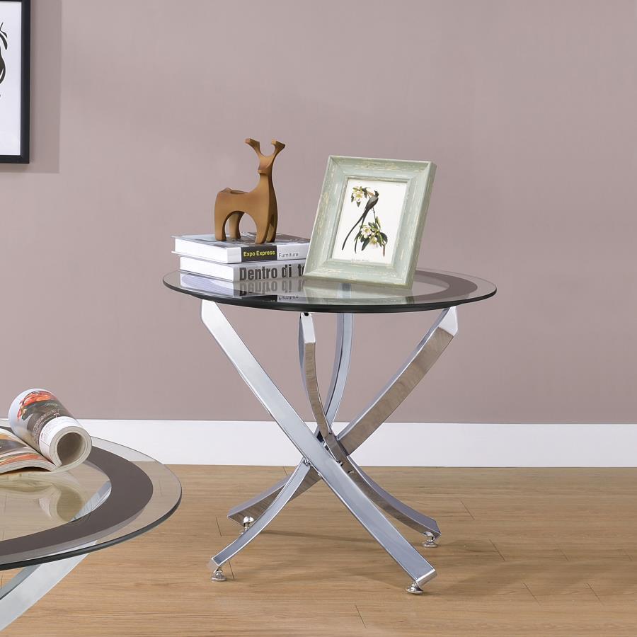 Coaster Fine Furniture Brooke - Round Glass Top Side End Table Metal Base | Meri Furniture