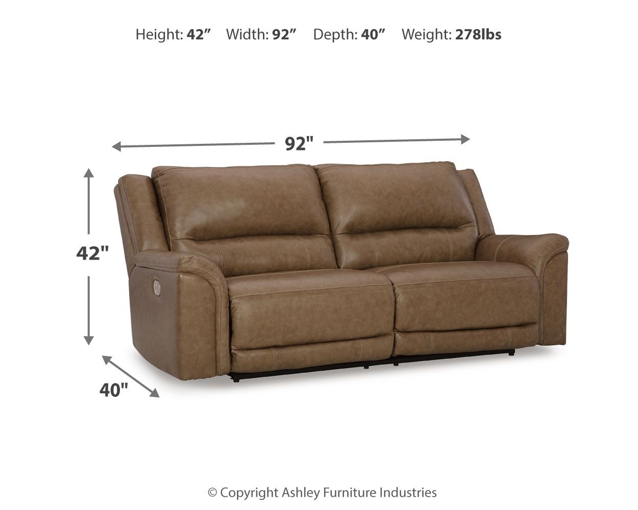 Signature Design by Ashley® Trasimeno - Caramel - 2 Seat Pwr Rec Sofa Adj Headrest | Meri Furniture