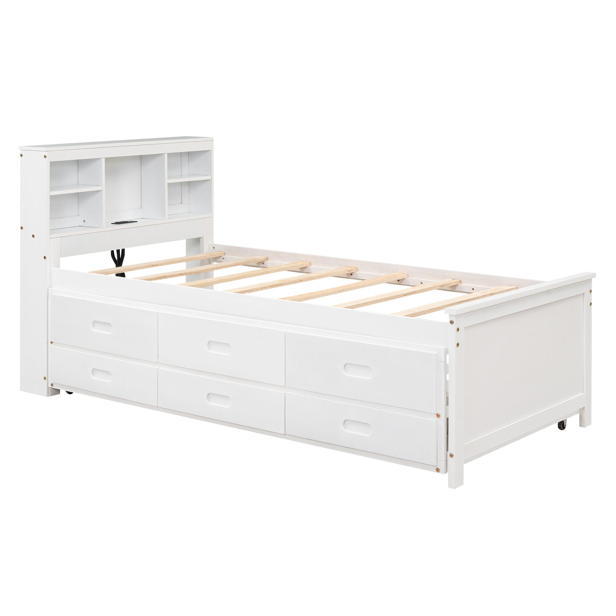 Platform Bed With Storage Headboard, USB, Trundle And 3 Drawers