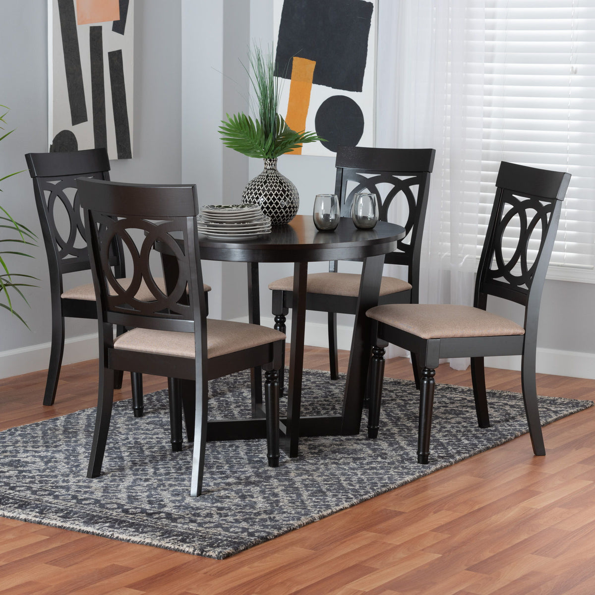 Estelle Modern Beige Fabric and Dark Brown Finished Wood 5-Piece Dining Set