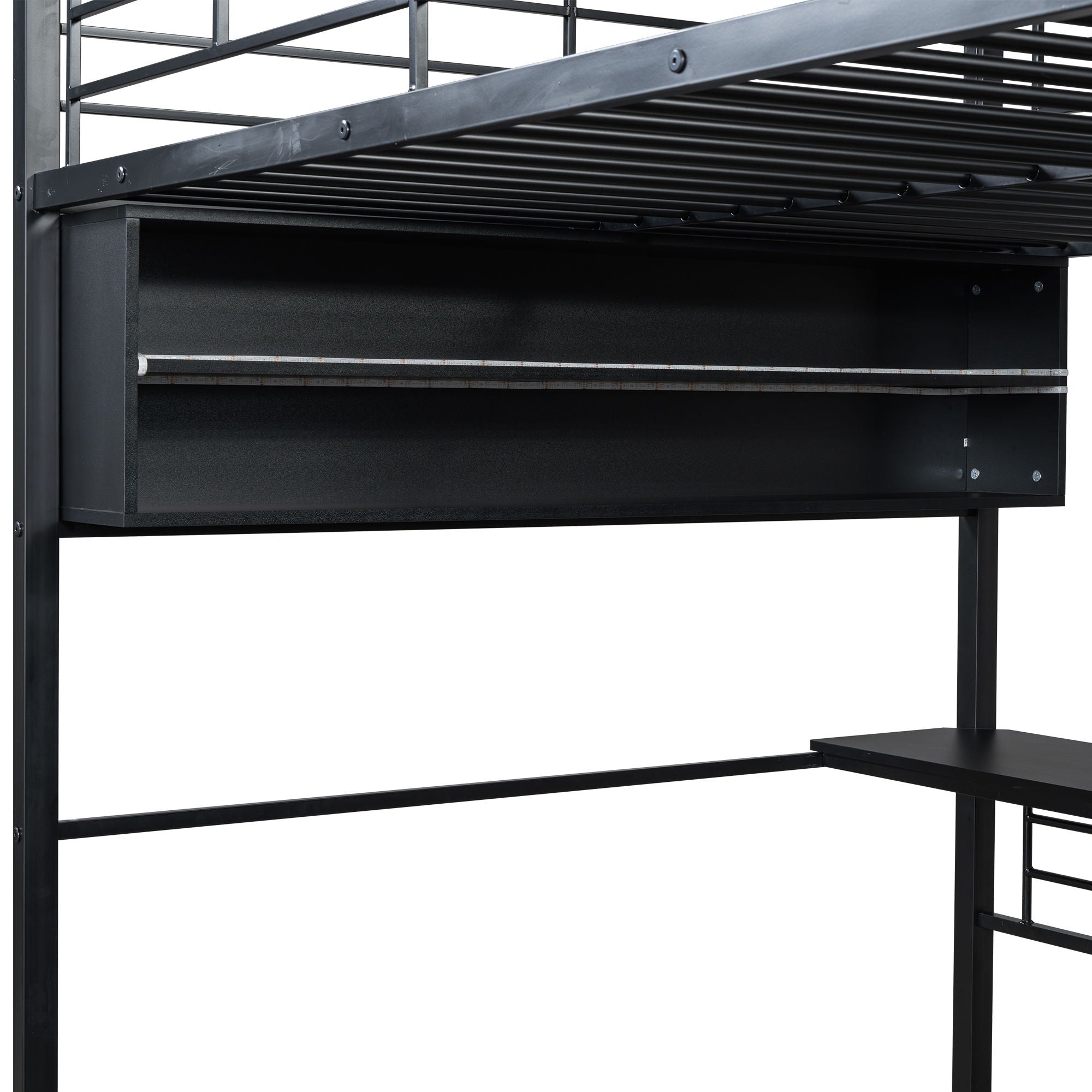 Loft Bed With LED Desk And 4 Storage Shelves
