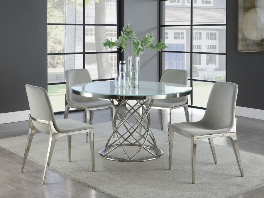 Coaster Fine Furniture Irene - 5 Piece Round Glass Top Dining Set - White And Chrome | Meri Furniture
