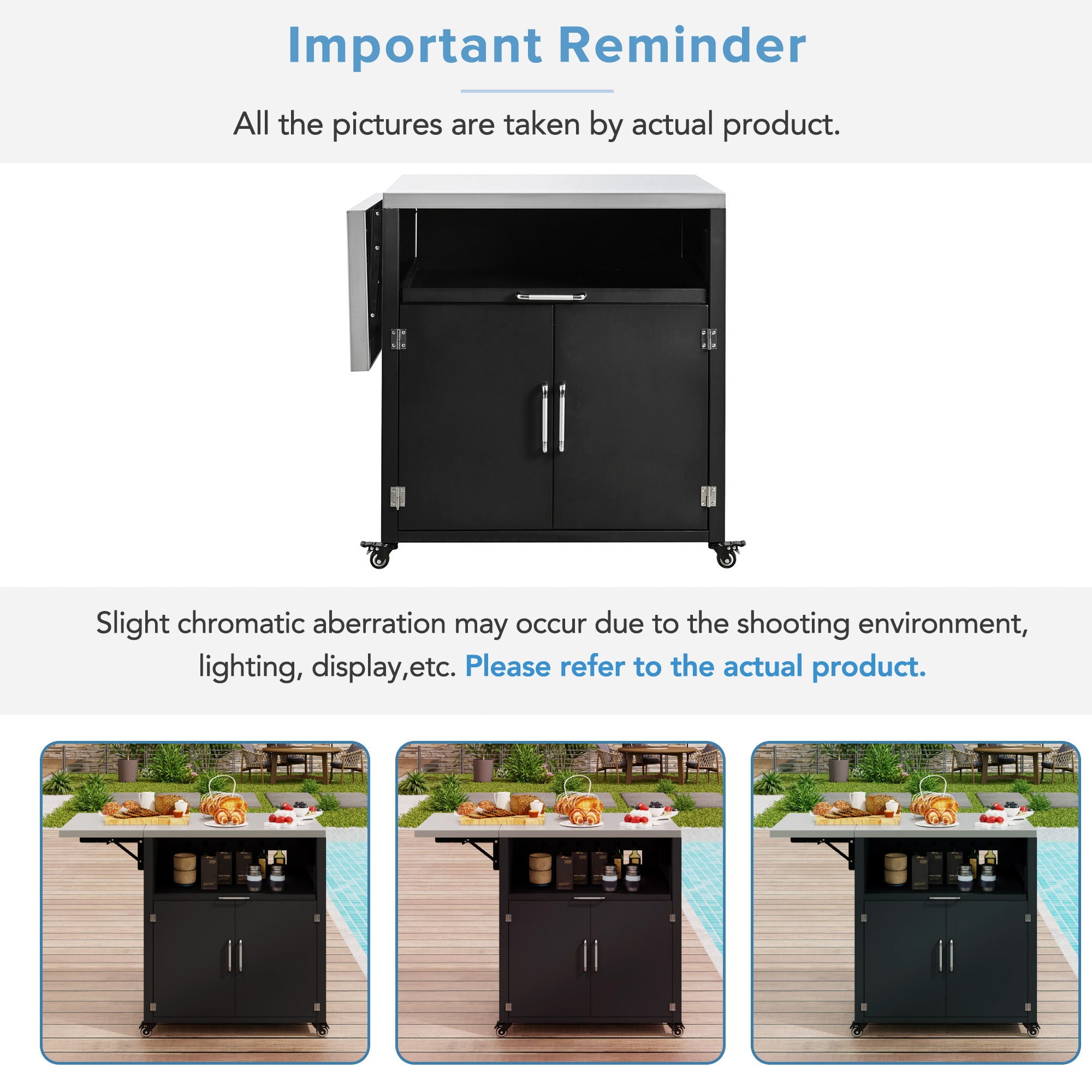 Versatile Outdoor Cabinet With Folding & Expandable Work Surfaces, Ample Storage Space, And Lockable Wheels - Matte Black