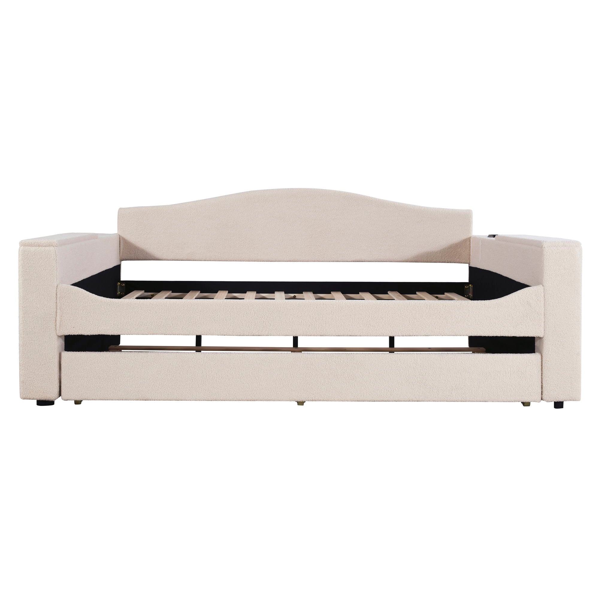 Upholstered Daybed With Storage Armrests, Trundle And Latest Integrated Bluetooth Audio System