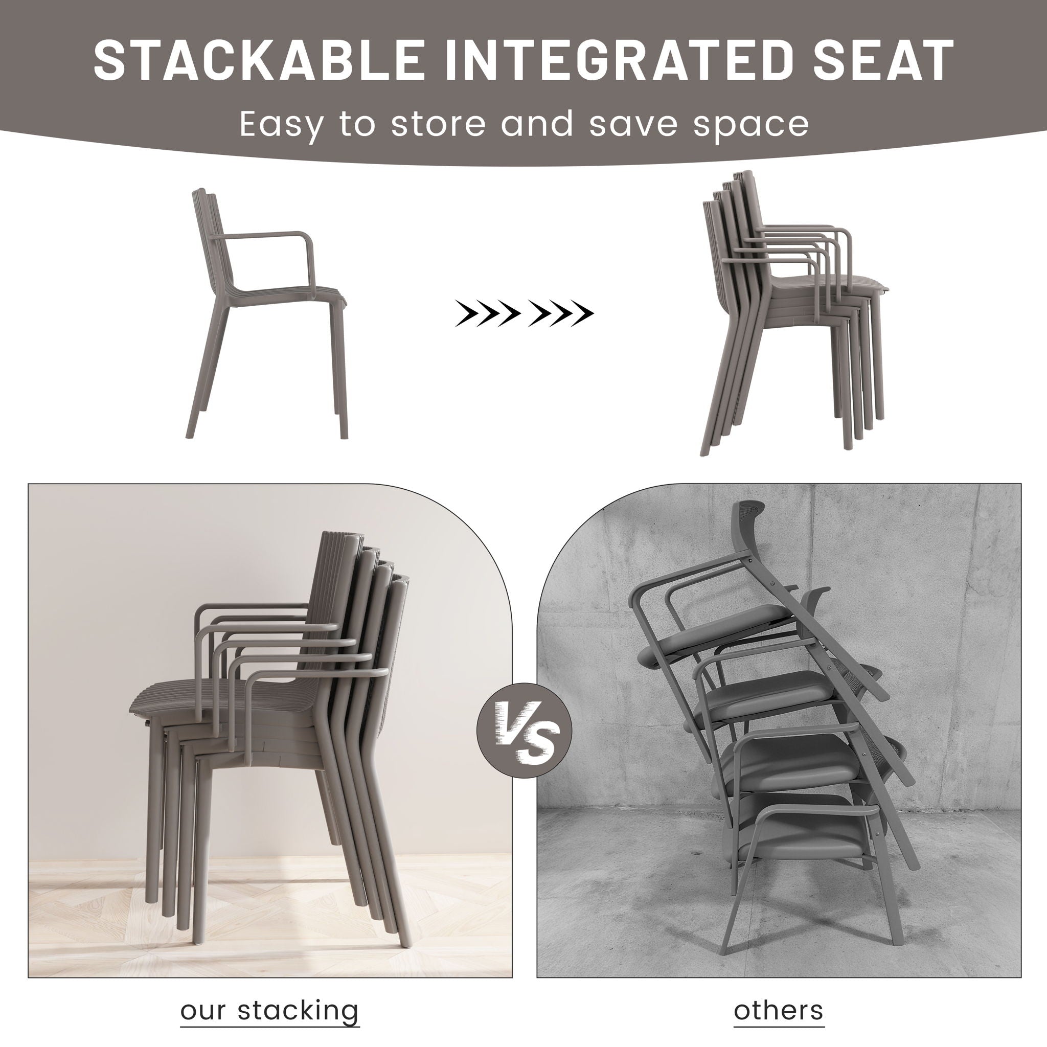 4 Piece Stackable Single Chairs With Vertical Stripe Design For All Weather